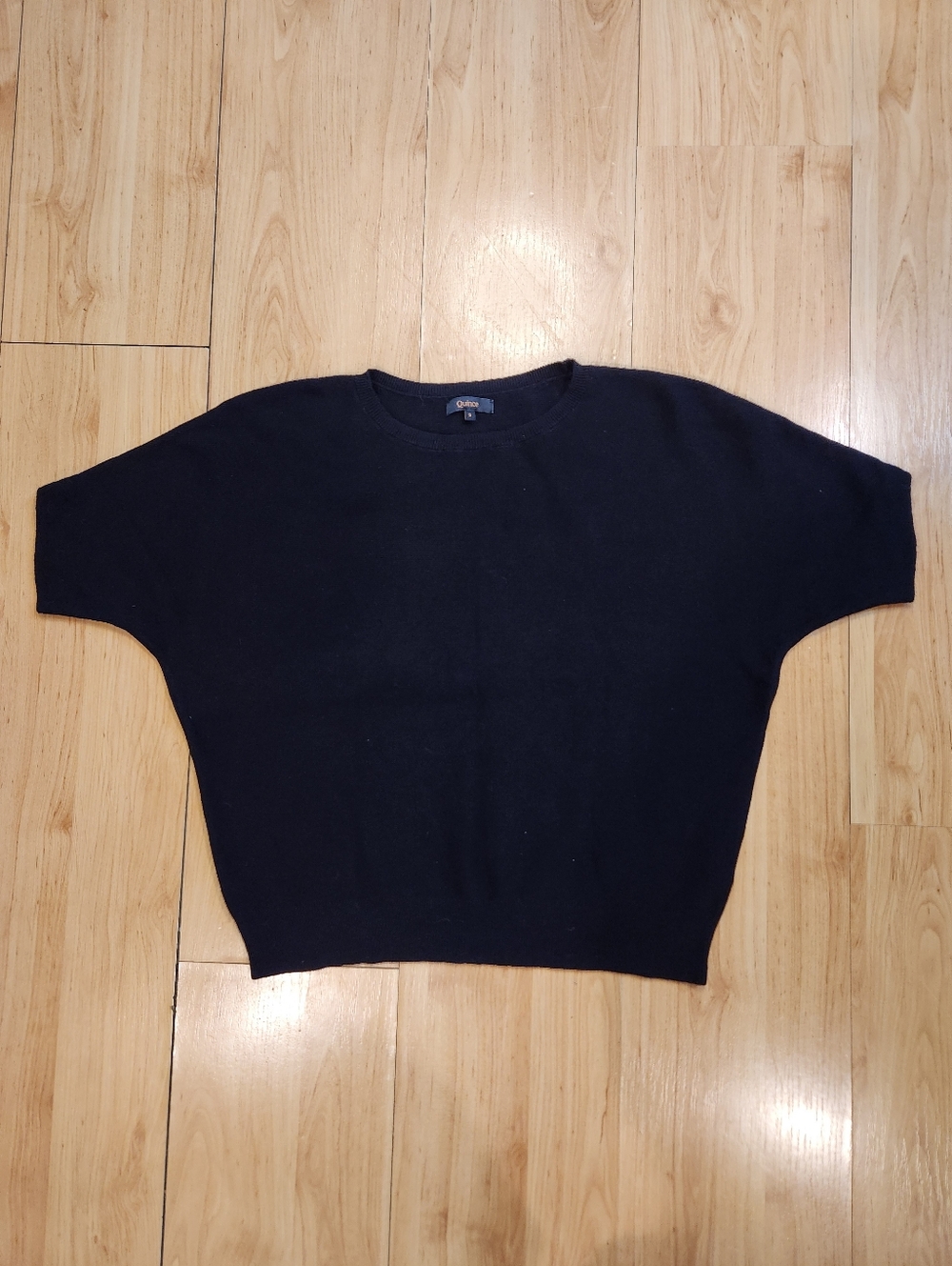 Quince Lightweight Cotton Cashmere Link-Stitch Dolman Sweater Black Size S